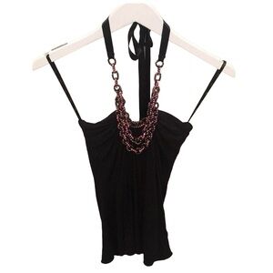 SKY Halter Top Alysson‎ Jeweled Pink Gemstone Necklace ribbon size XS